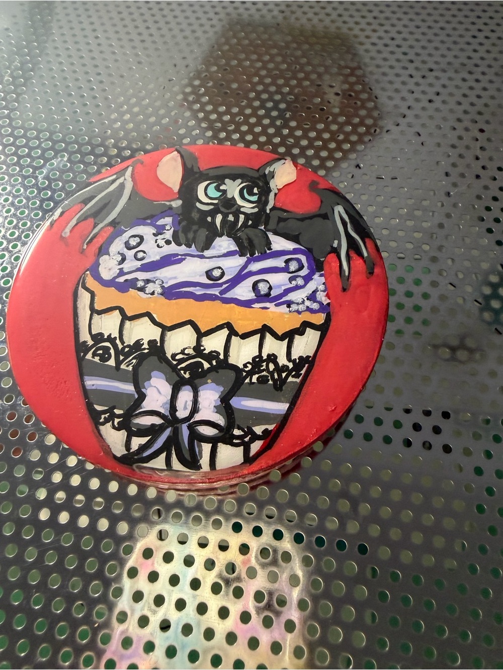 Custom hand painted bat cupcake coaster